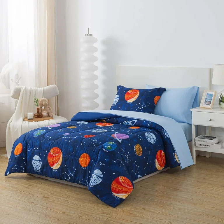 Your Zone Glow in the Dark 5-Piece Outer Space Bedding Set for Kids with Fabric Storage Bag, Twin | Walmart (US)