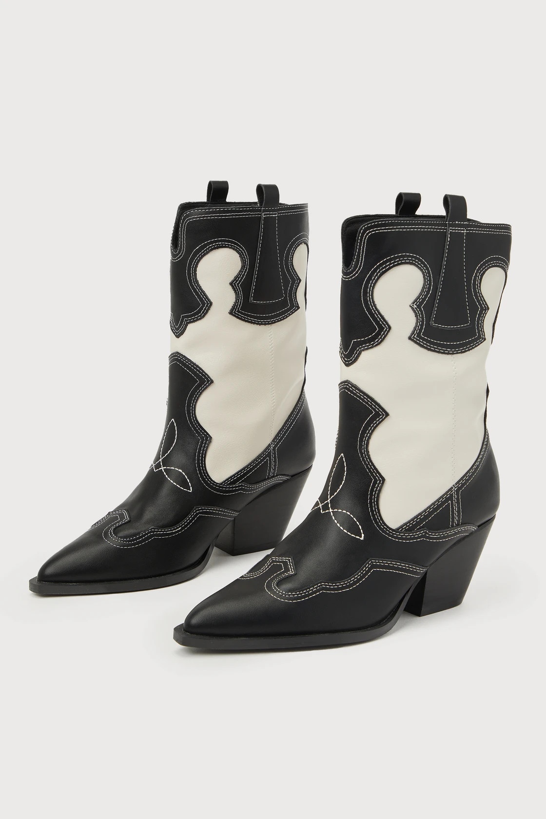Adriel Black and Ivory Color Block Mid-Calf Western Boots | Lulus