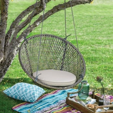 Belham Living Saria Resin Wicker Single Hanging Swing Chair with Seat Pad | Walmart (US)