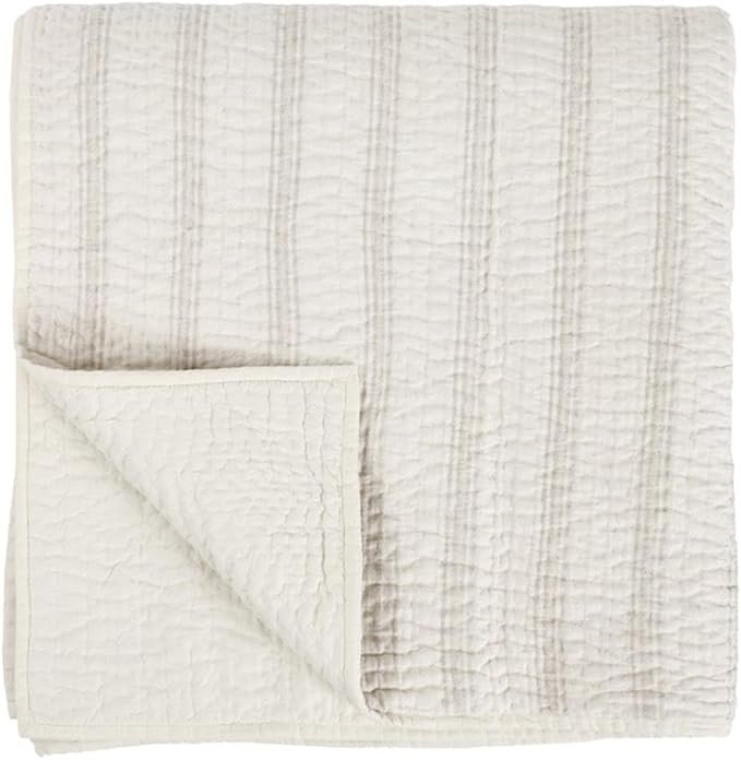 Amazon.com: Pemberly Row Contemporary King Quilt, Cotton Linen Blend, Eggshell Beige, 96x108 in, ... | Amazon (US)