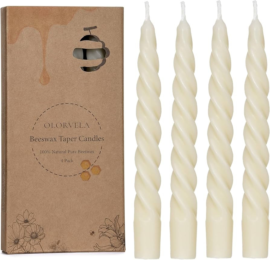 Beeswax White Spiral Candles 7", Natural Beeswax Taper Candle Twisted Taper Candles Set of 4,Drip... | Amazon (US)