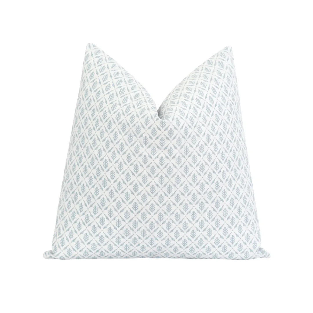 Pale Blue Leaf Pillow Cover • Airy Modern Coastal Style • Blue and White Pillow Cover for Liv... | Etsy (US)