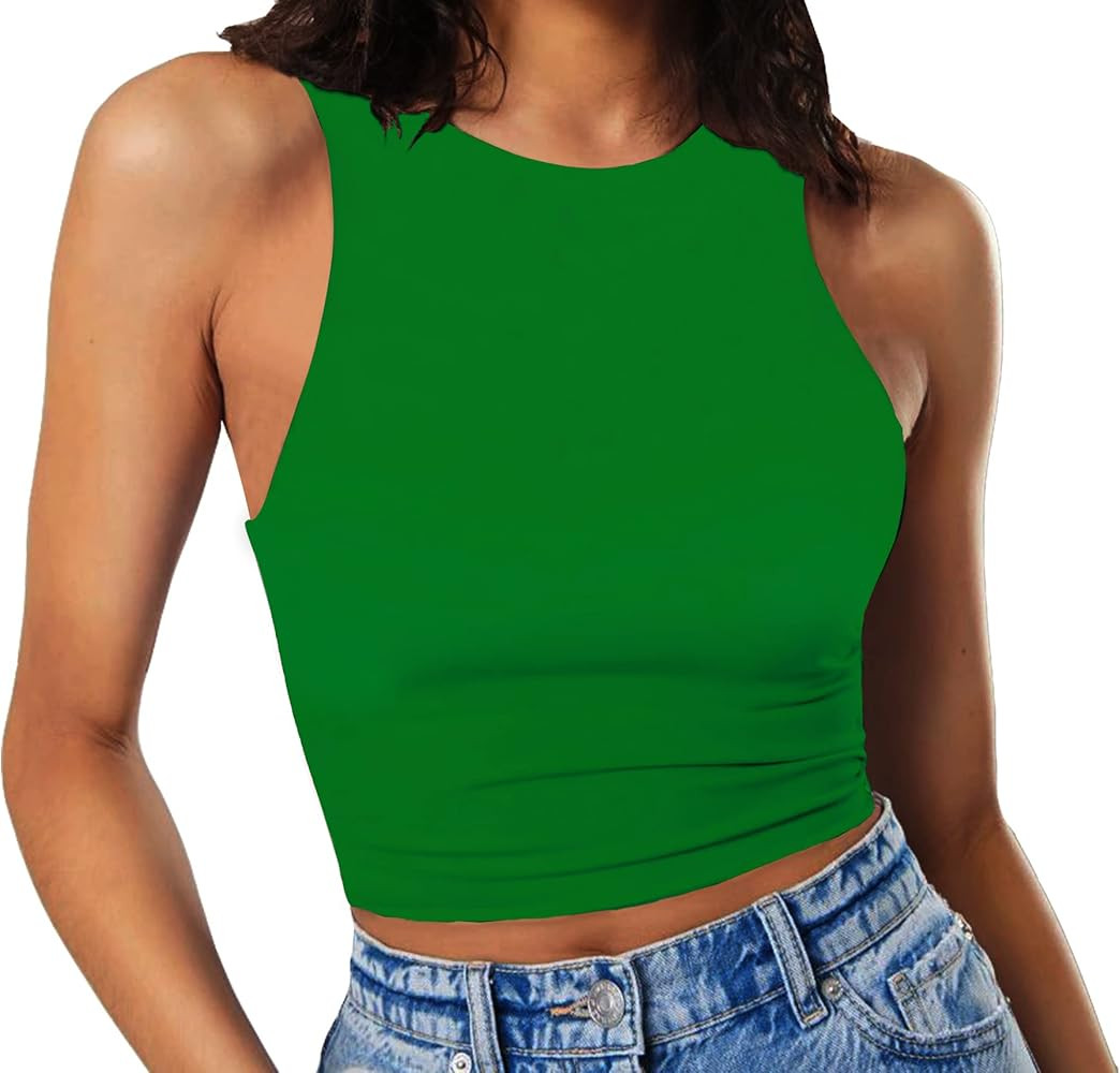 GEMBERA Women's High Neck Crop Tops Basic Racer Back Cropped Tank Sleeveless Shirts | Amazon (US)