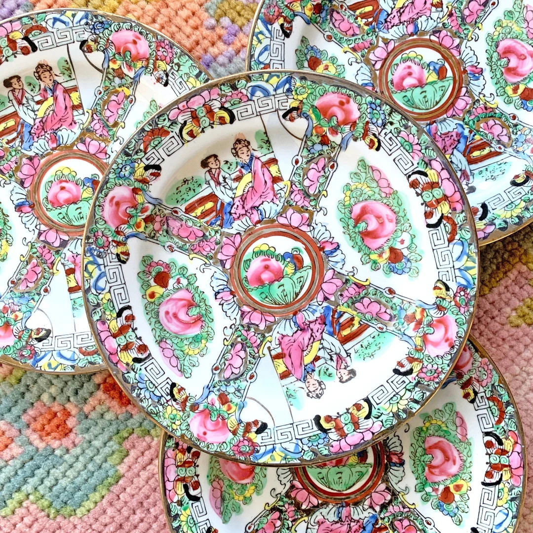 Vintage Pair of 7 Famille Rose Medallion Plates  - Etsy | Etsy (US)