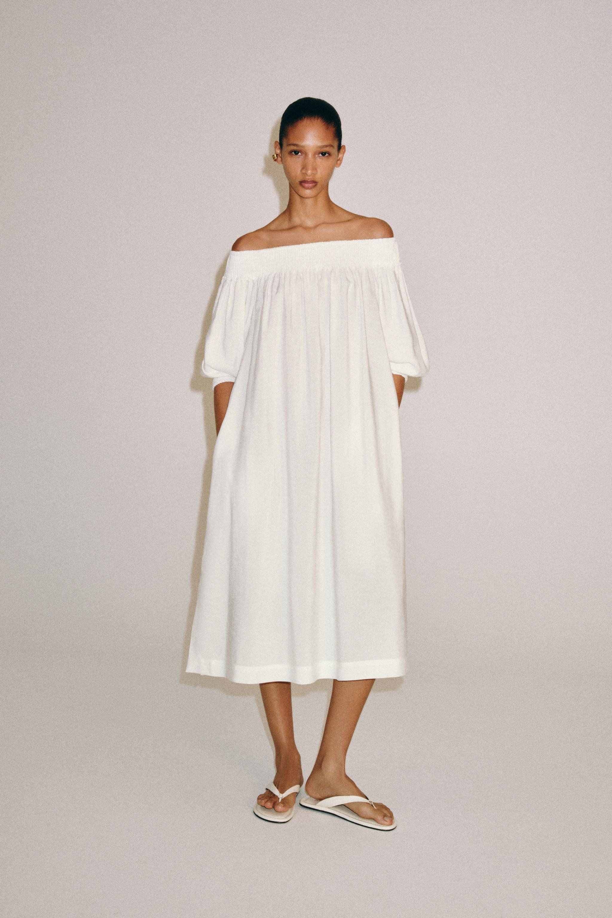 ZW COLLECTION OFF-THE-SHOULDER MIDI DRESS | Zara US