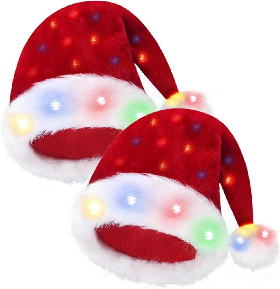 Light Up Santa Hat, Plush Christmas Hats, Funny Christmas Hats Suitable for Adults or Kids | Amazon (US)