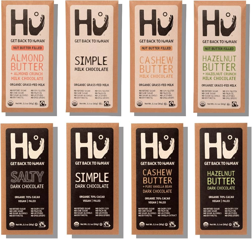 Hu Grass-Fed Milk and Dark Chocolate SAMPLER PACK | Natural Ingredients, Organic Milk, Gluten Fre... | Amazon (US)