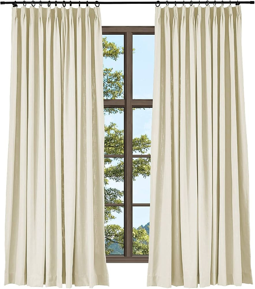 TWOPAGES Pinch Pleat Cotton Linen Textured Curtain 52W x 84L Inch, Room Darkening Privacy Added D... | Amazon (US)