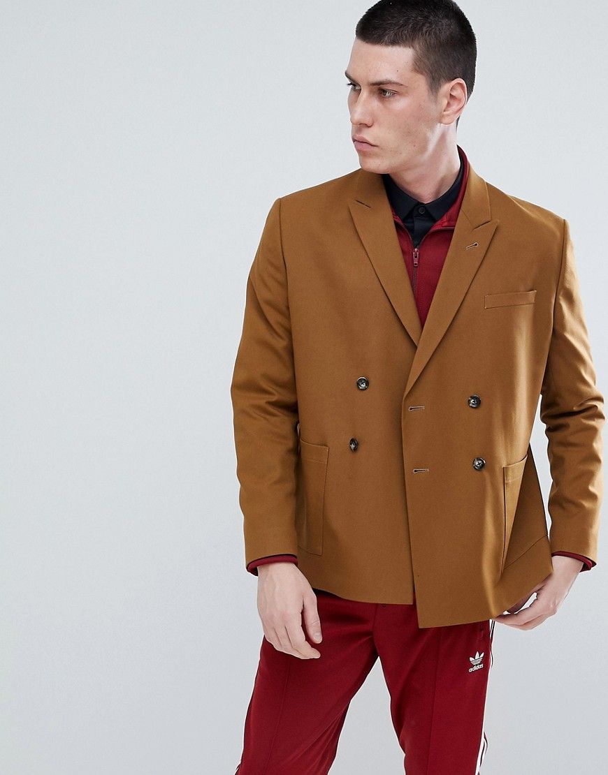 ASOS DESIGN boxy double breasted blazer in camel - Brown | ASOS US