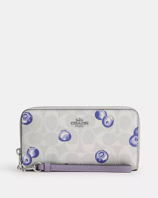 Long Zip Around Wallet In Signature Canvas With Blueberry Print | Coach Outlet US