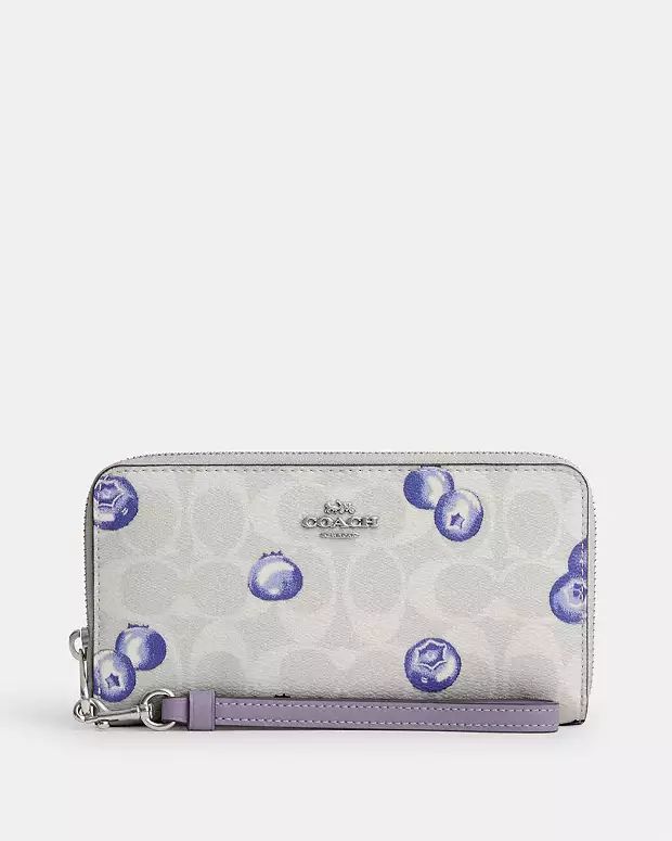 Long Zip Around Wallet In Signature Canvas With Blueberry Print | Coach Outlet
