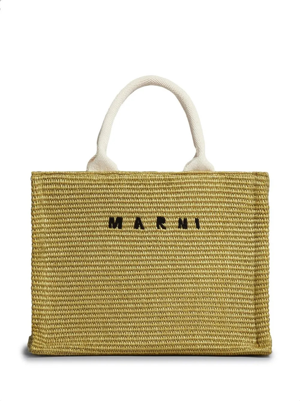 Marni woven embroidered-logo shopping tote bag - Green | Farfetch Global