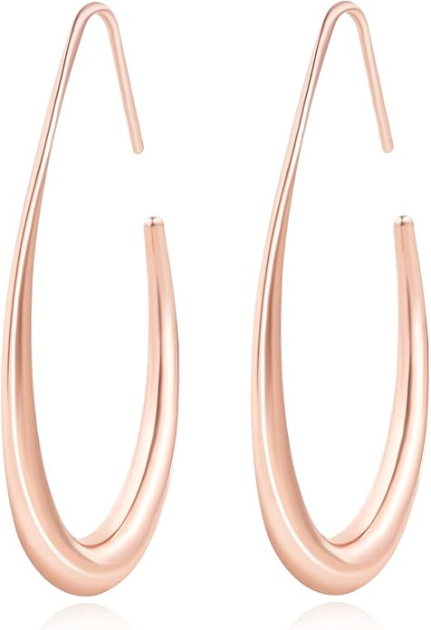 Lightweight Teardrop Hoop Earrings for Women - 14k Gold/White Gold Plated Large Oval Pull Through... | Amazon (US)