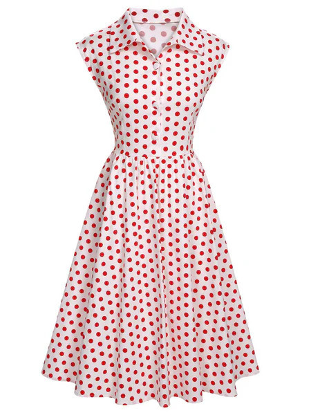 1950s Lapel Polka Dots Sleeveless Dress | Retro Stage