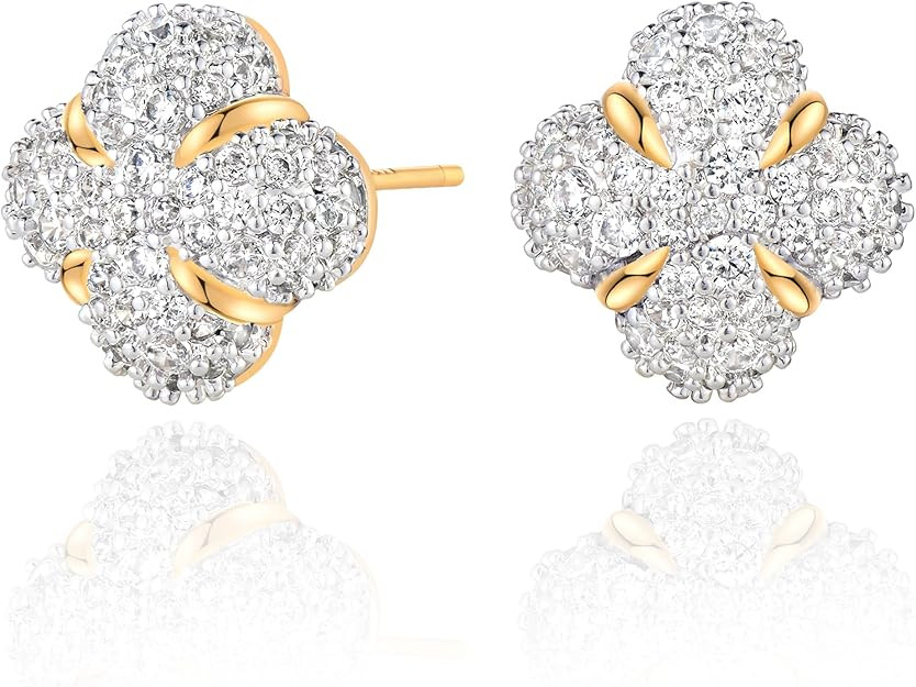 Gold Stud Earrings for Women 14K Gold Plated S925 Sterling Silver Post Hypollergenic Cubic Zircon... | Amazon (US)