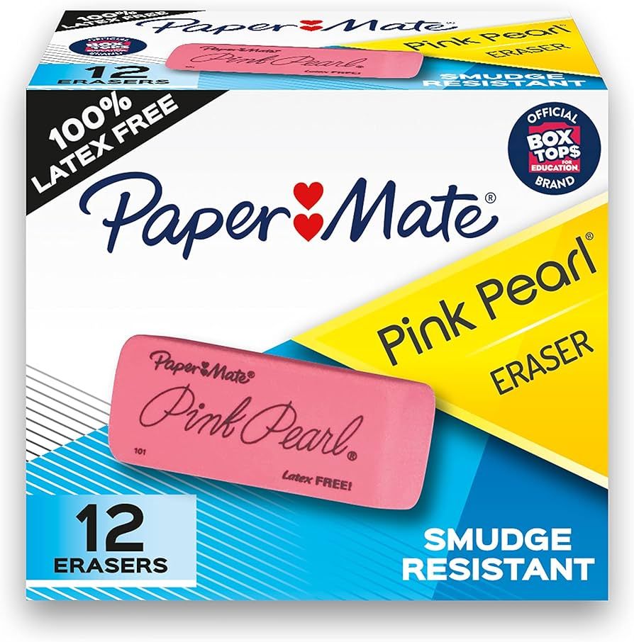 Paper Mate Erasers Pink Pearl Large Erasers, 12 Count | Amazon (US)