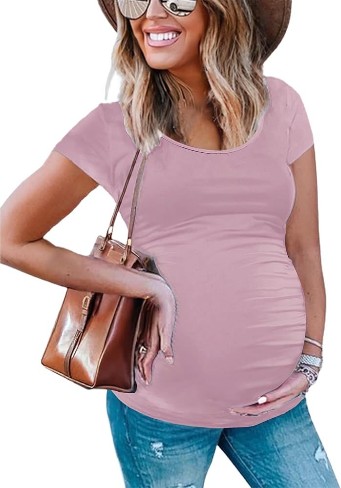 Peauty Maternity Shirts Maternity Summer Clothes Side Ruched Tops Pregnancy Top Plus Size | Amazon (US)