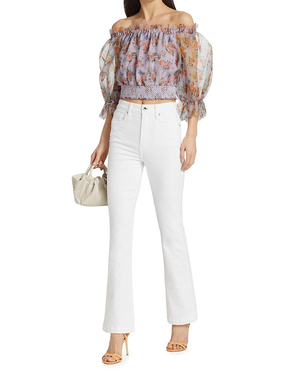 Caprina Silk Puff-Sleeve Crop Top | Saks Fifth Avenue