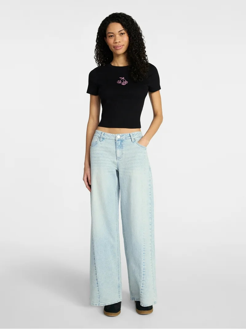No Boundaries Cotton Crewneck Cropped Tee, Women's XXS-XXL | Walmart (US)