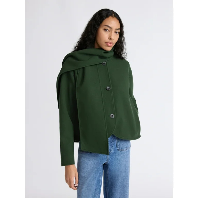 Free Assembly Women's Faux Wool Jacket with Scarf, Sizes XS-XXL - Walmart.com | Walmart (US)