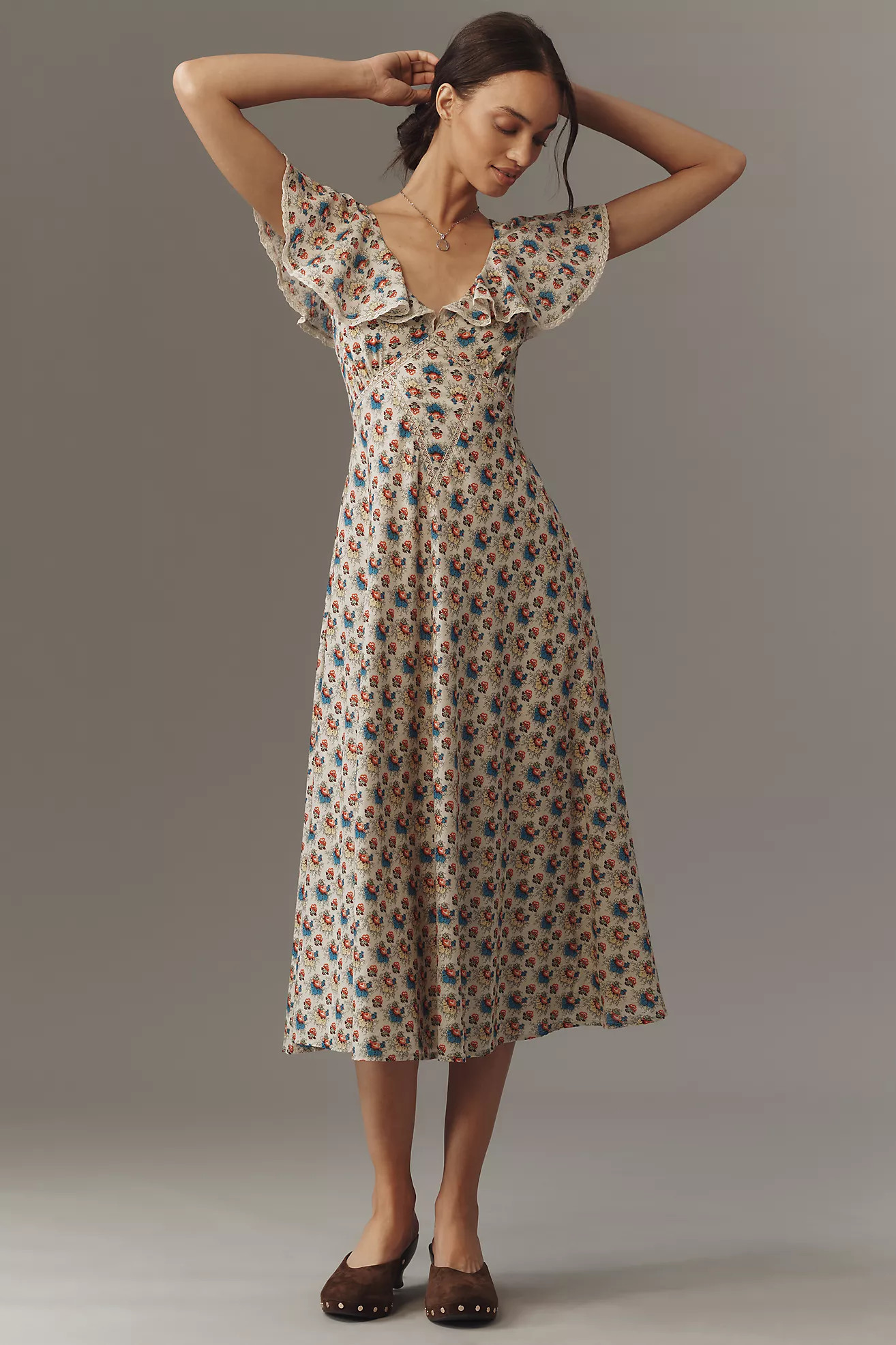 Mille Eloise V-Neck Ruffle Midi Dress | Anthropologie (US)