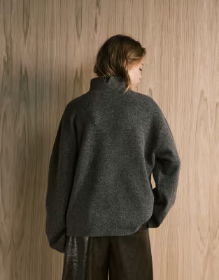 ASOS DESIGN longline jumper with funnel neck & knitted maxi skirt co-ord in mushroom | ASOS (Global)