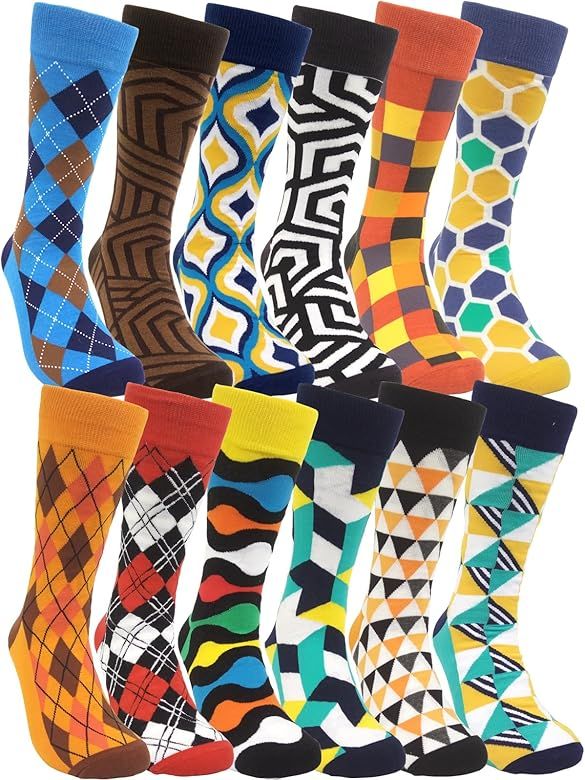 HSELL Mens Funny Pattern Dress Socks Crazy Design Cotton Socks Novelty Gifts for Men | Amazon (US)