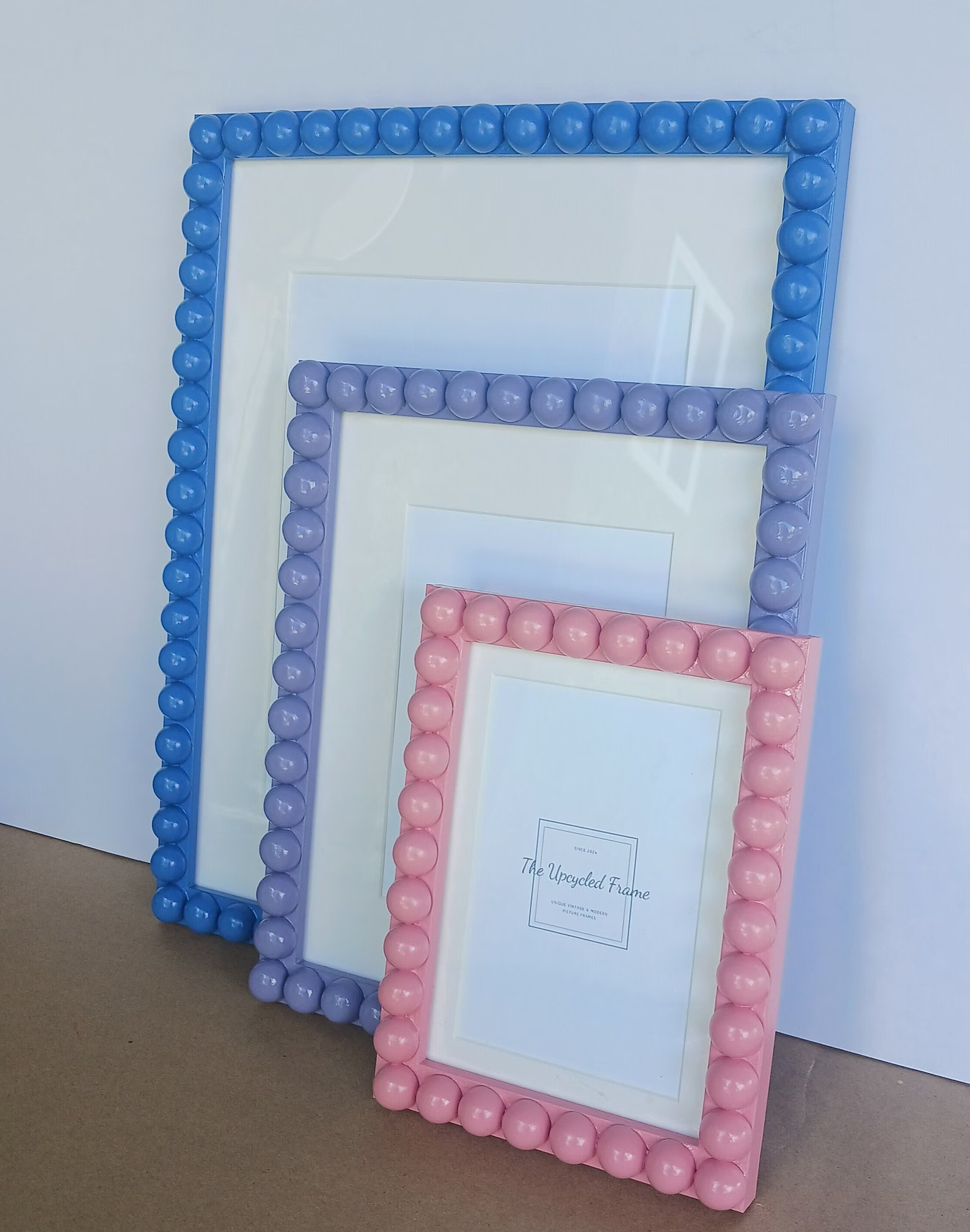 Bobbin Beaded Wooden Glossy Picture Frame - THIN Profile Frame With Mat - Cottage / Eclectic Styl... | Etsy (US)