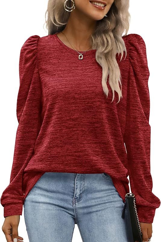 WEESO Crewneck Sweatshirts for Women Fashion Puff Sleeve Tops | Amazon (US)