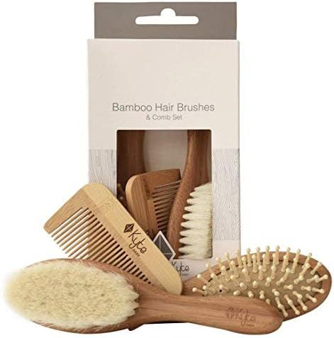 Kyte BABY Bamboo 3-Piece Brush Set - 1 Goat Hair Brush, 1 Wooden Bristle Brush and 1 Bamboo Comb | Amazon (US)