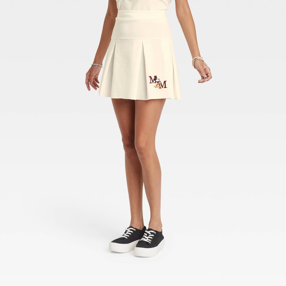 Women's Disney Mickey University Graphic Mini A-Line Skirt - Ivory XS | Target