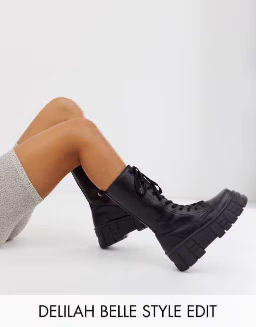 ASOS DESIGN – Athens – Hohe Schnürstiefel mit dicker Sohle in Schwarz | ASOS (Global)