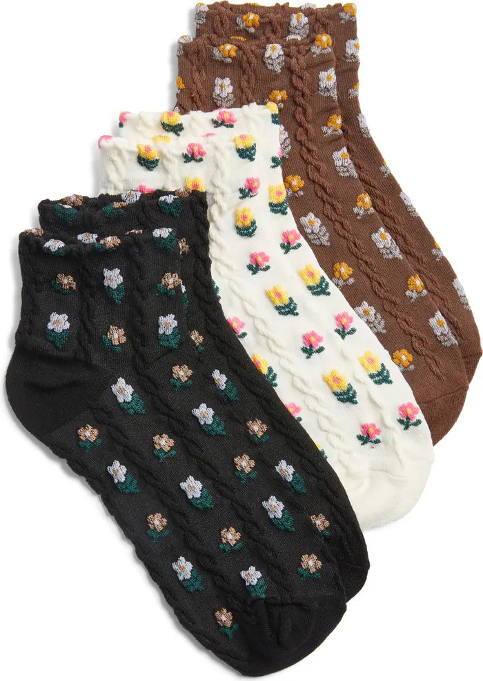 Assorted 3-Pack Flower Ankle Socks | Nordstrom