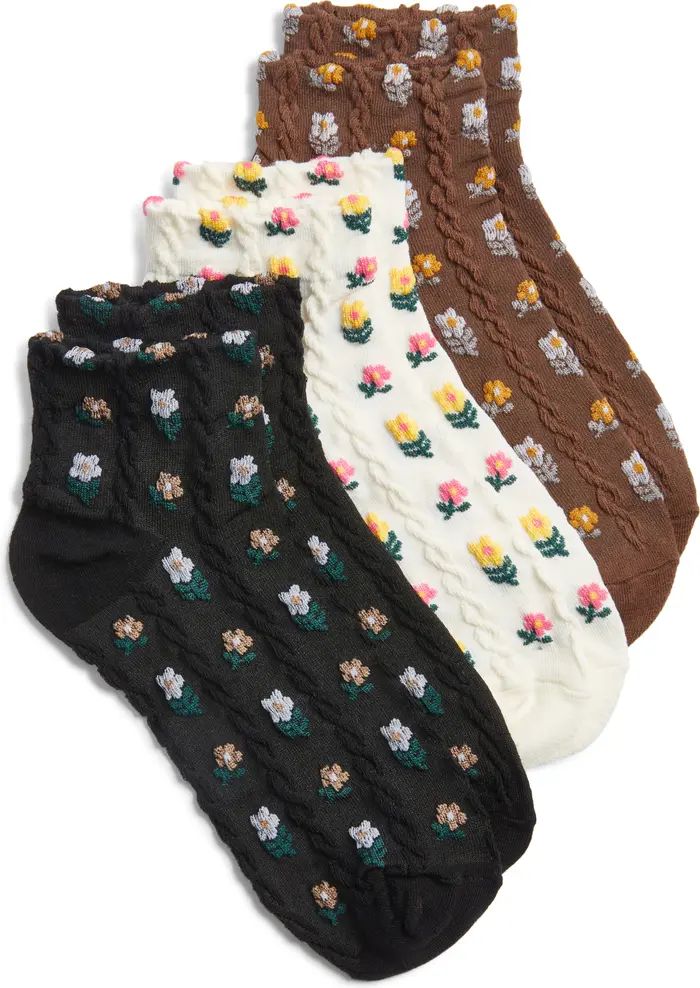 Assorted 3-Pack Flower Ankle Socks | Nordstrom