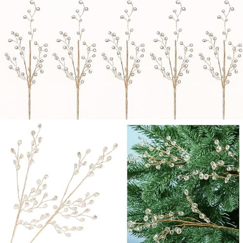 Suncalla 6 Pcs 14.2" Crystal Picks for Christmas Tree Gem Decor Jewel Spray Branches Vase Fillers for Home Christmas Party Decoration DIY Crafts | Amazon (US)