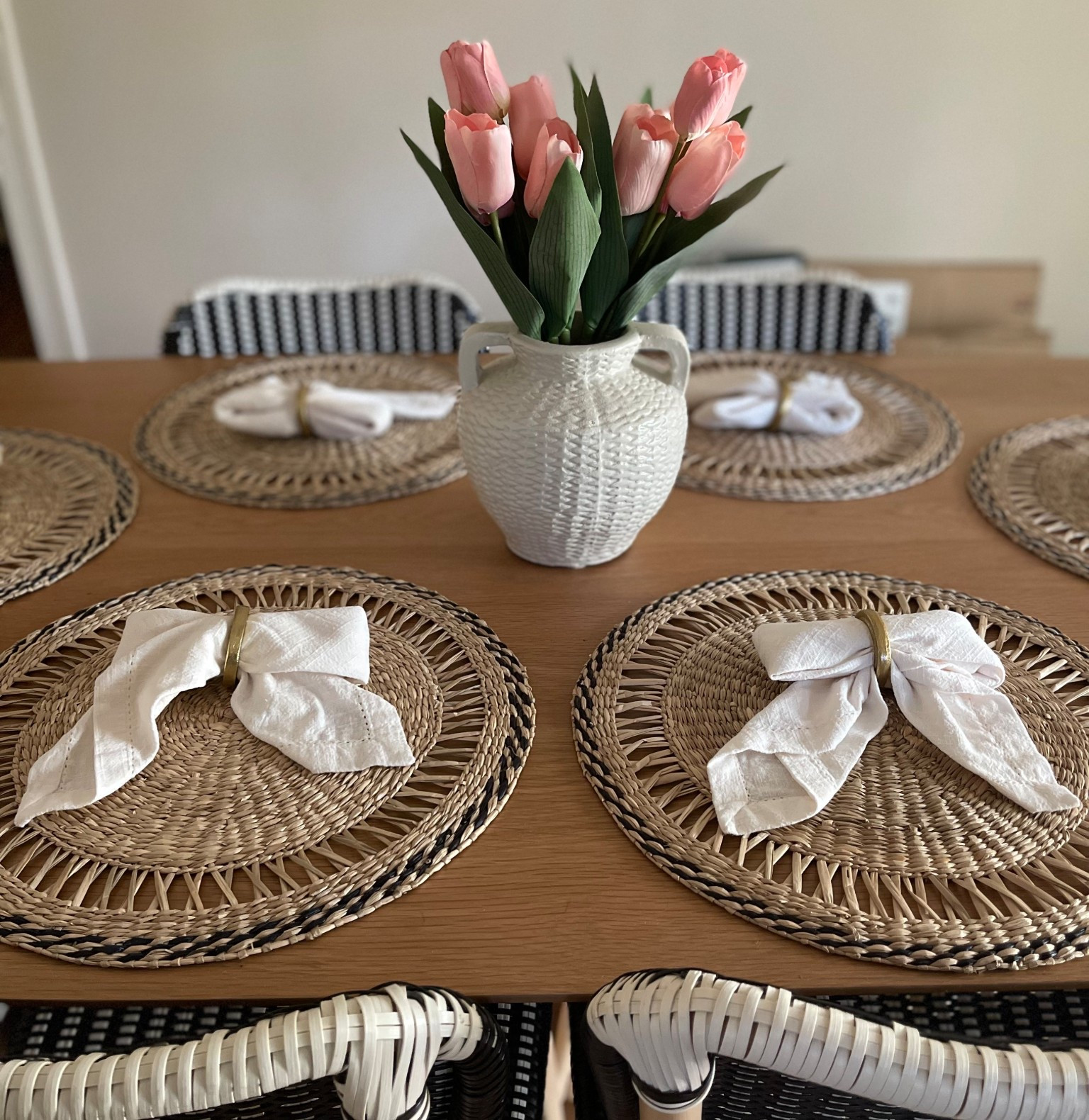 Dining room table, valentines, vday, spring flowers, place setting, chargers, textured vase, woven vase, tulips, faux flowers, table setting, placemats, kitchen, home decor 

#LTKValentine #LTKSeasonal #LTKHome