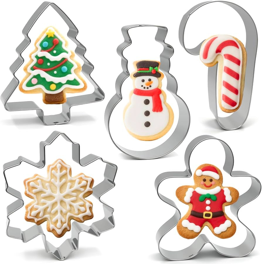Christmas Cookie Cutters Large - 5 Pieces - Gingerbread Man, Christmas Tree, Snowflake, Snowman, ... | Amazon (US)