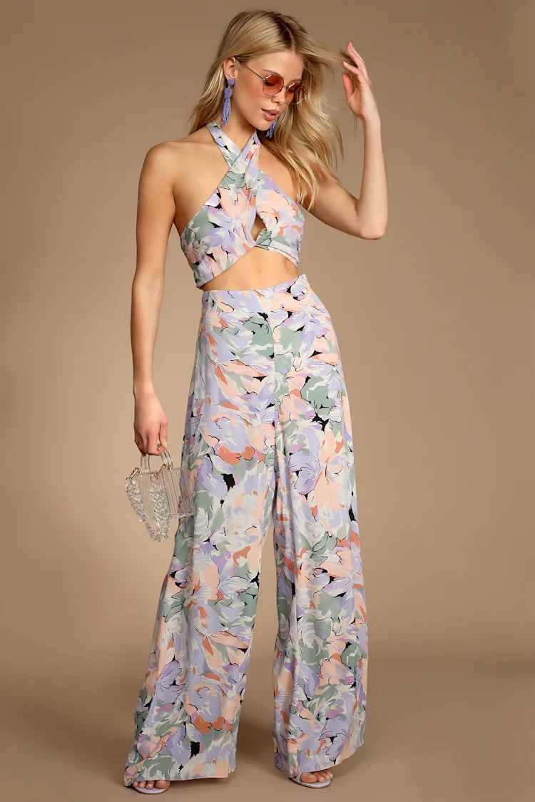 Palm Beach Babe Ivory Floral Print Wide-Leg Pants | Lulus (US)