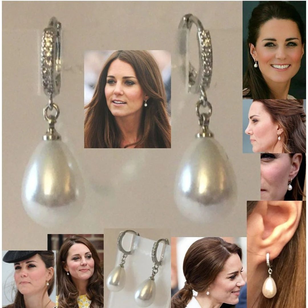 Kate Middleton Handmade Replica Earrings, Rhinestone Hoops with Teardrop Pearls | Etsy (US)