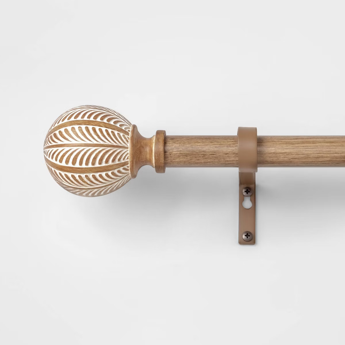 Carved Light Woodtone Ball Curtain Rod Natural - Threshold™ | Target