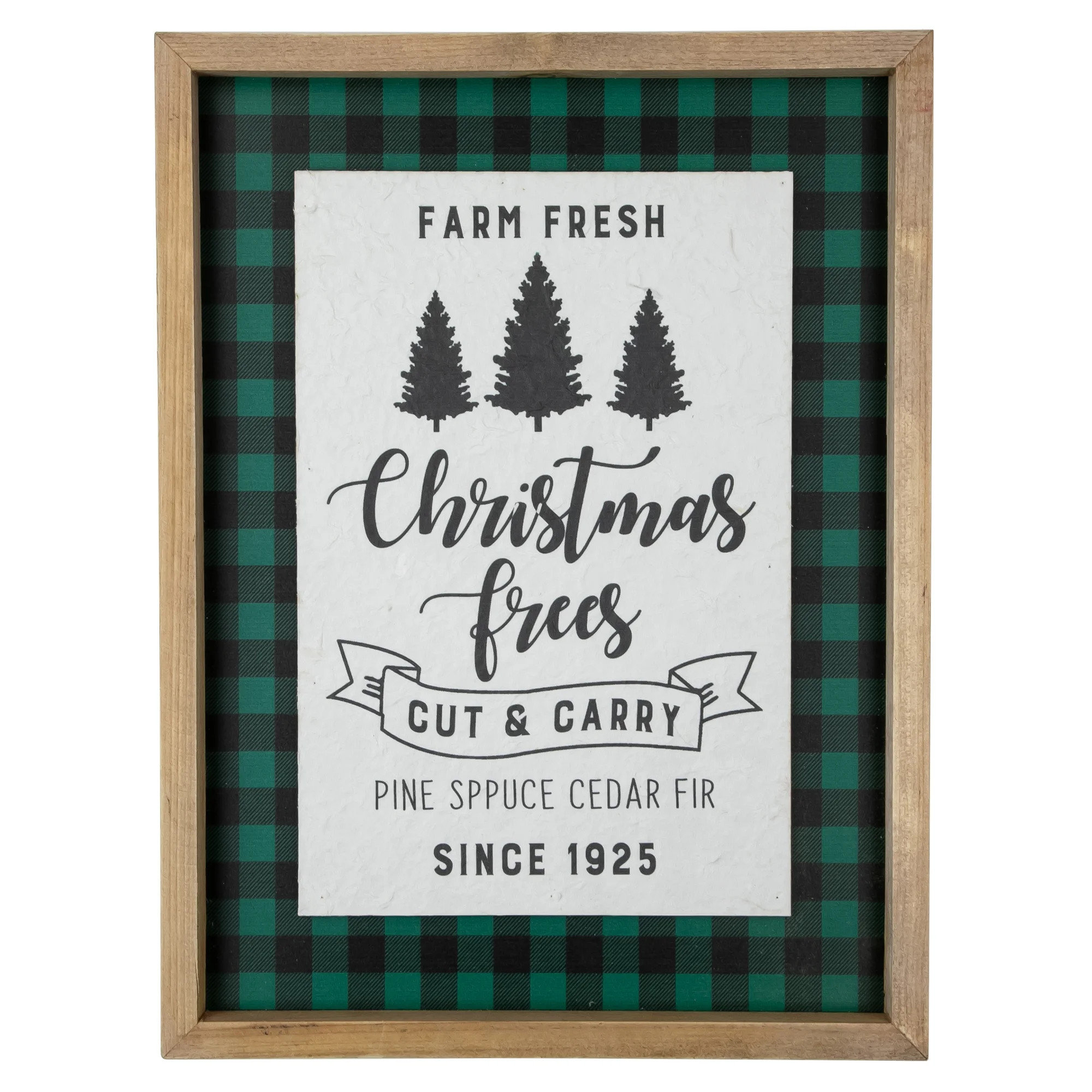 Northlight 16" Buffalo Plaid Wooden Framed "Farm Fresh Christmas Trees" Wall Decor | Walmart (US)