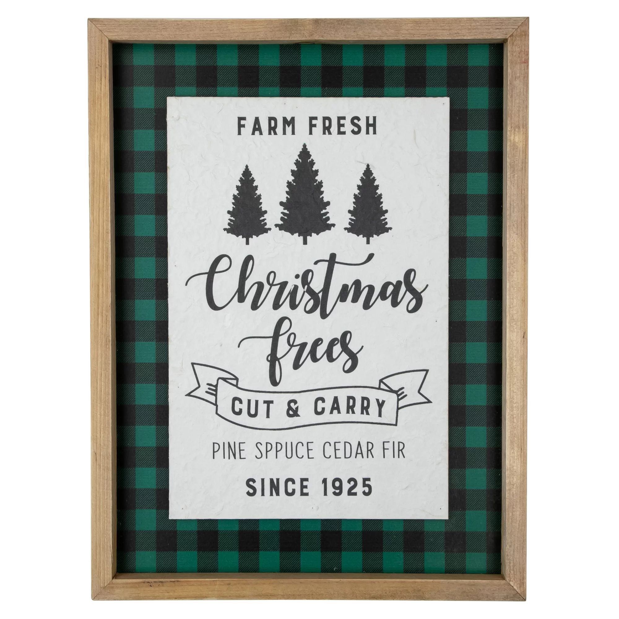 Northlight 16" Buffalo Plaid Wooden Framed "Farm Fresh Christmas Trees" Wall Decor | Walmart (US)