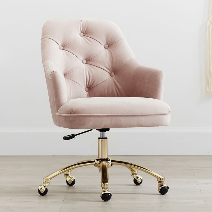 Lustre Velvet Dusty Blush Tufted Swivel Desk Chair | Pottery Barn Teen