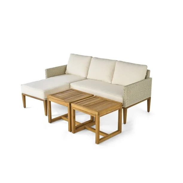 Better Homes & Gardens Davenport Sofa Lounger with Two Acacia Wood Table with Cushions - White | Walmart (US)