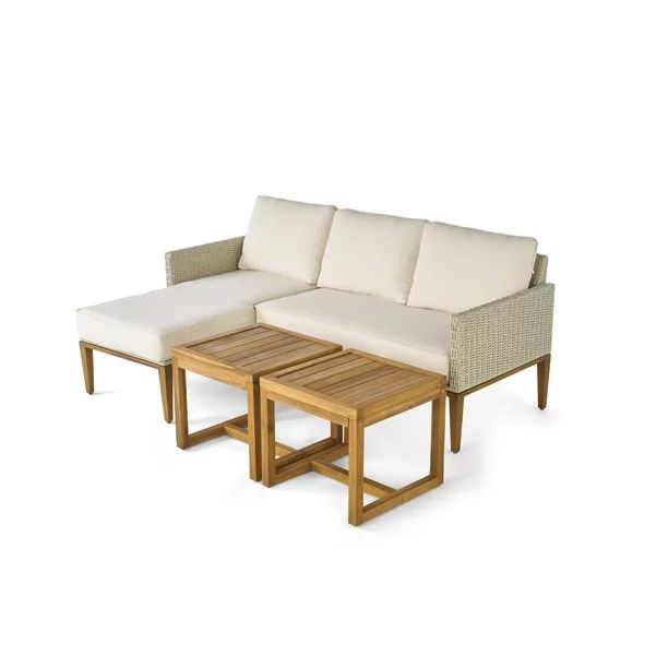 Better Homes & Gardens Davenport Sofa Lounger with Two Acacia Wood Table with Cushions - White - ... | Walmart (US)