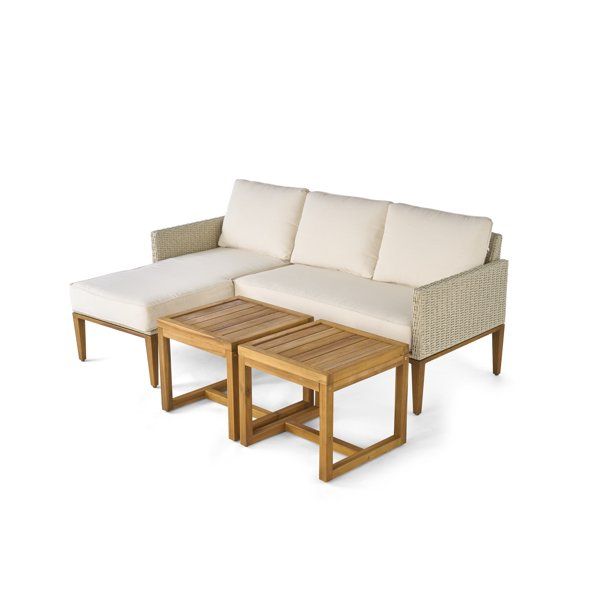 Better Homes & Gardens Davenport Sofa Lounger with Two Acacia Wood Table with Cushions - White - ... | Walmart (US)