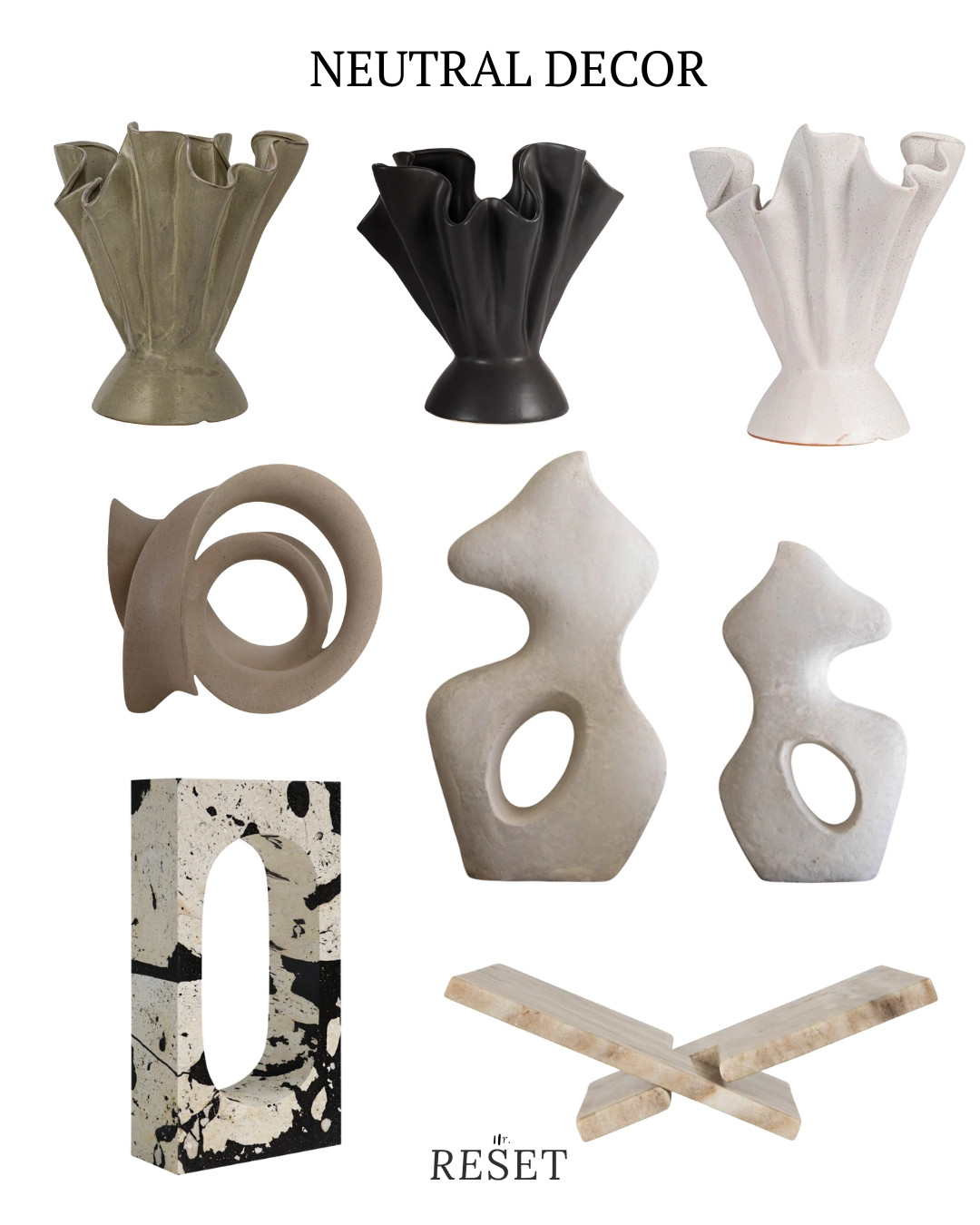Neutral sculptural decor with a high-end, organic look.
Featuring modern ceramic vases, abstract stone sculptures, neutral tabletop decor, and minimalist accent objects.
Perfect for styling shelves, consoles, coffee tables, and built-ins in modern or warm modern homes. 

 #LTKSeasonal #LTKHome