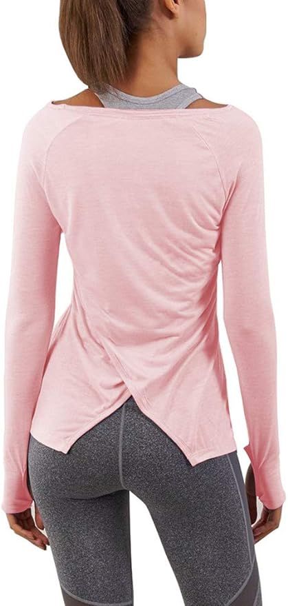 Bestisun Long Sleeve Yoga Workout Tops Lightweight Thumbhole Shirts Athletic Wear for Women | Amazon (US)