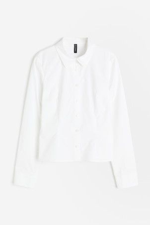Boxy Poplin Shirt - White - Ladies | H&M US | H&M (US + CA)