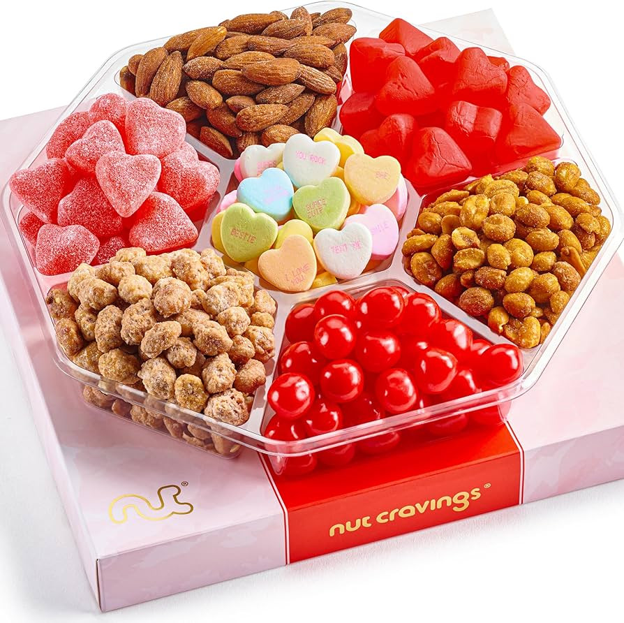 NUT CRAVINGS - Valentines Day Mixed Nuts & Heart Candy Gift Basket in Red Gold Box (7 Assortments... | Amazon (US)